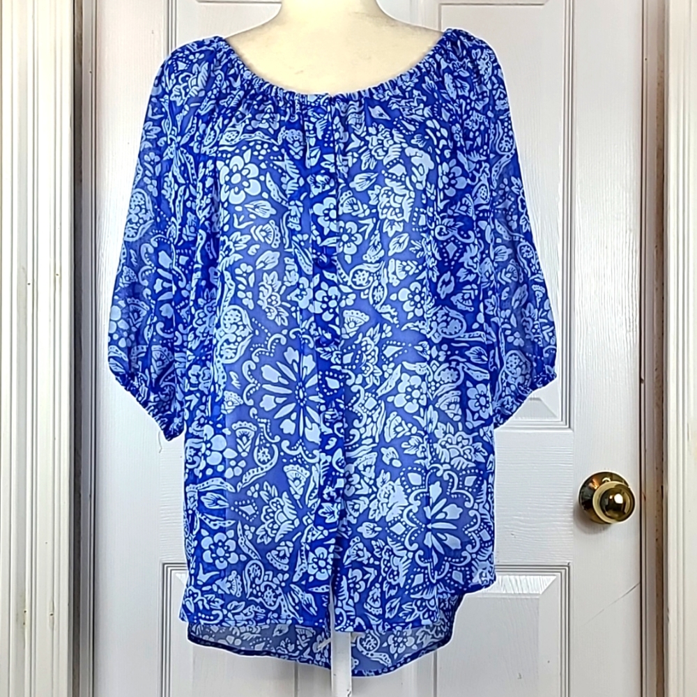 Cabi Baloon Sleeve Floral Blouse